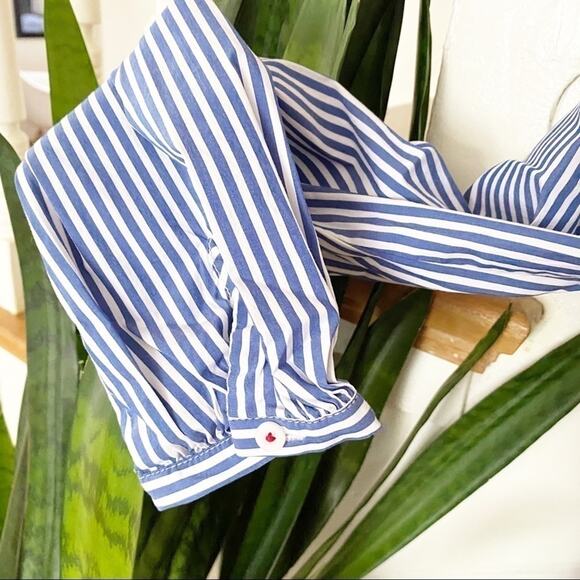 Tommy Hilfiger Blue & White Striped Long Sleeve Cotton-Blend Blouse Size S - Picture 3 of 6